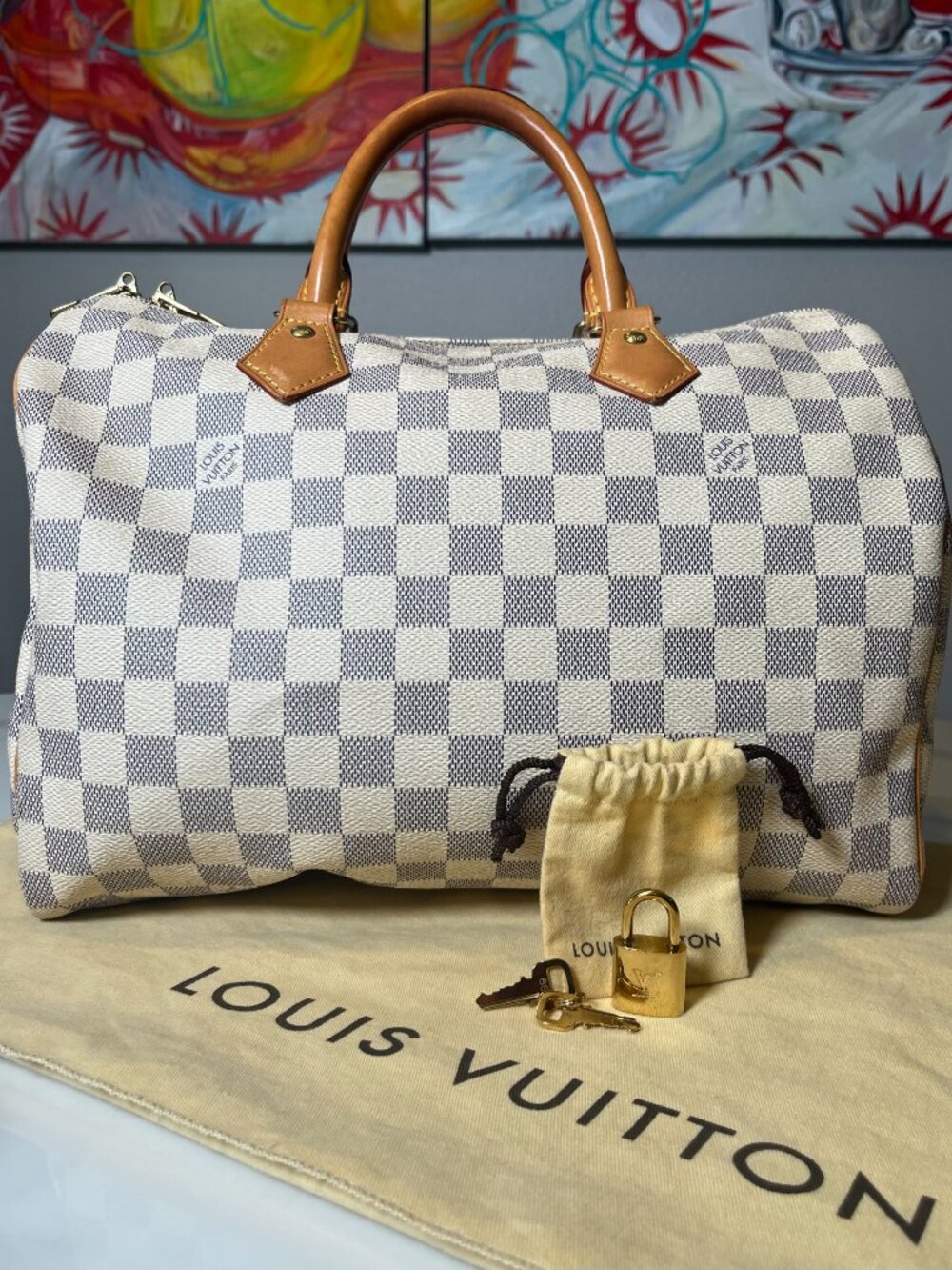 Louis Vuitton Speedy 30 Damier Azur w/ Lock Keys & Original Dust Bag